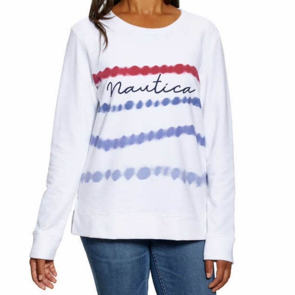 Nautica White Sweatshirt with Red and Blue Stripes NWT XL